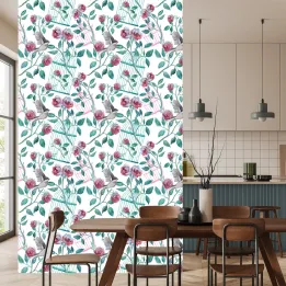Tapeta Róże i Ptaki – Romantyczna Flora i Fauna do Ogrodu