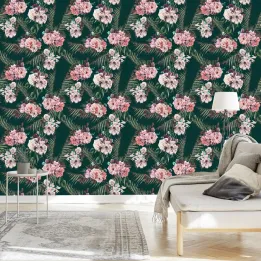 Tapeta Liście Paproci i Róże – Botaniczny Motyw Natury