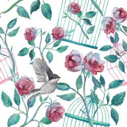 Tapeta Róże i Ptaki – Romantyczna Flora i Fauna do Ogrodu
