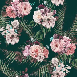 Tapeta Liście Paproci i Róże – Botaniczny Motyw Natury