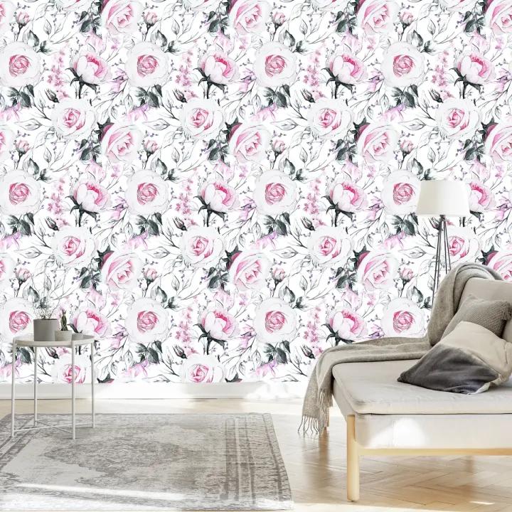 Tapeta Róże – Romantyczny Wzór Botaniczny do Wnętrz
