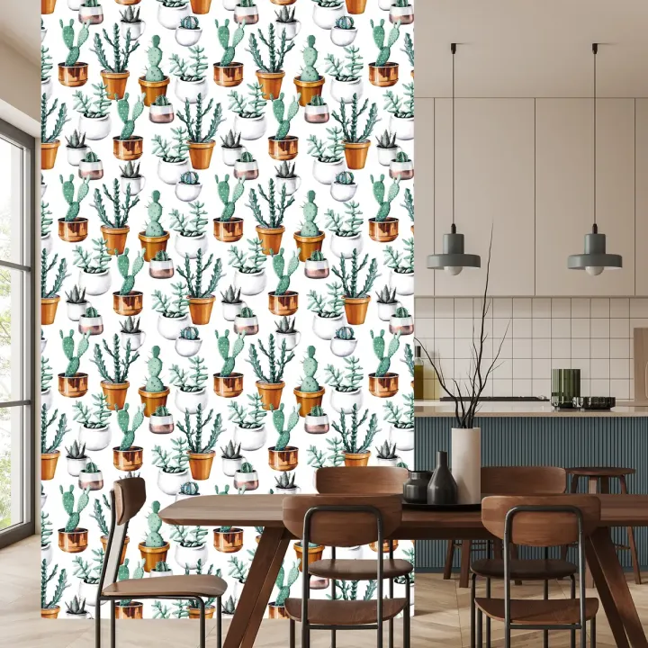 Tapeta Malowane Kaktusy – Egzotyczne Rośliny w Stylu Botanicznym