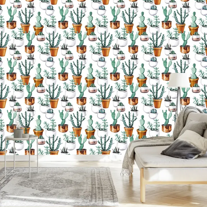 Tapeta Malowane Kaktusy – Egzotyczne Rośliny w Stylu Botanicznym