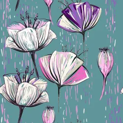 Tapeta Malowane Tulipany – Kwiaty i Krople Rosy w Wiosennym Ogrodzie