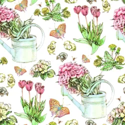 Tapeta Kwiaty W Konewce – Wiosenny Ogród z Tulipanami i Motylami