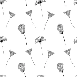 Tapeta Abstrakcyjne Kwiaty i Dmuchawce – Monochromatyczna Łąka we Wnętrzu