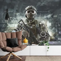 Fototapeta Żołnierz Przyszłości – Cyberpunk i Technologia Militarna
