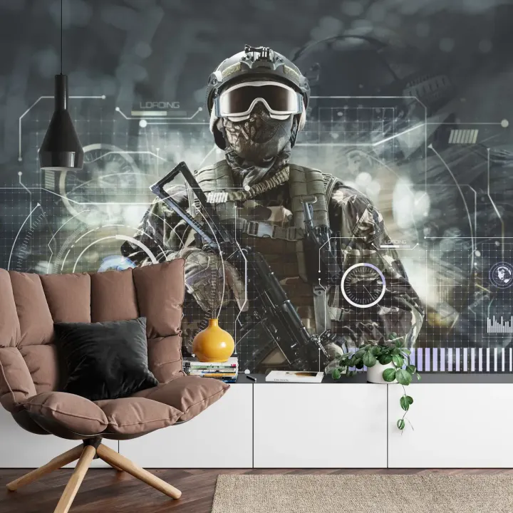 Fototapeta Żołnierz Przyszłości – Cyberpunk i Technologia Militarna