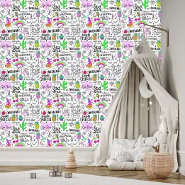 Tapeta Dla Dzieci – Zwierzęta, Owoce i Tęcza z Jednorożcami
