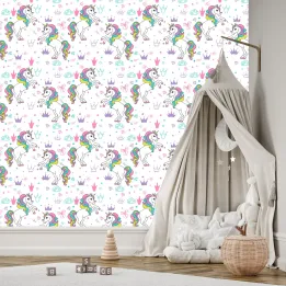 Tapeta Dla Dzieci – Kolorowe Jednorożce i Tęczowa Magia