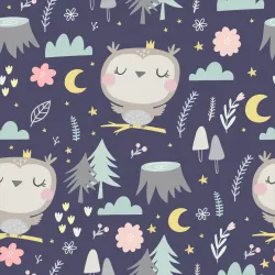 Tapeta Sowy i Chmury – Nocny Las Pełen Magii
