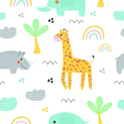 Tapeta Safari – Zwierzątka i Tęcza w Dziecięcym Pokoju