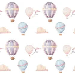 Tapeta Pastelowe Balony i Chmury – Beztroska Dekoracja do Pokoju Dziecka