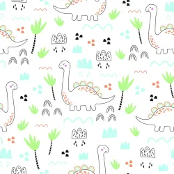 Tapeta Dinozaury – Prehistoryczny Krajobraz dla Dzieci – Odcienie bieli i zieleni