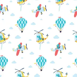 Tapeta Kolorowe Balony i Samoloty – Lotnicza Przygoda dla Dzieci