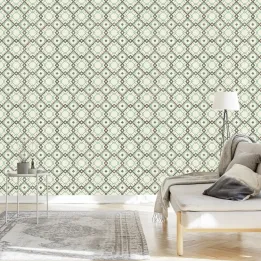 Tapeta Geometryczny Wzór Retro – Błękit i Szarość w Symetrii