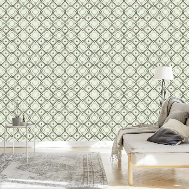 Tapeta Geometryczny Wzór Retro – Błękit i Szarość w Symetrii