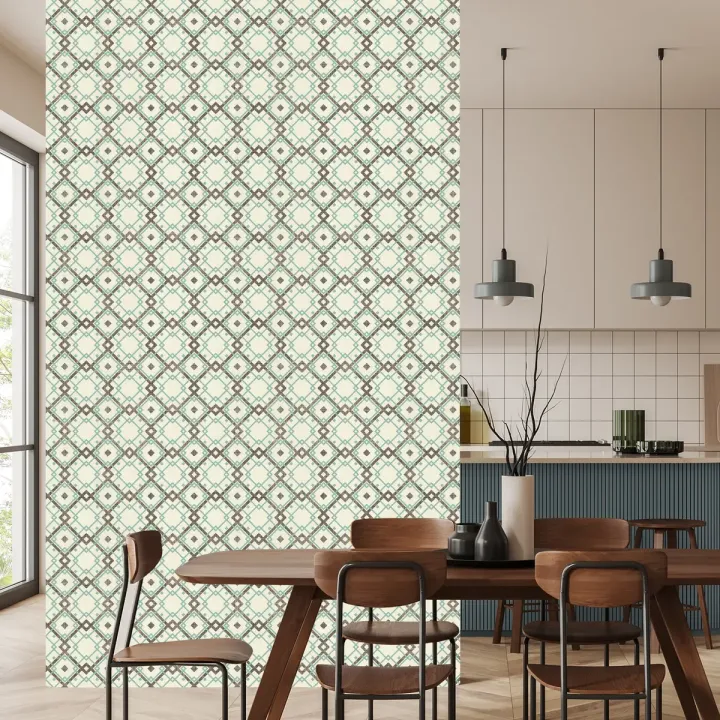 Tapeta Geometryczny Wzór Retro – Błękit i Szarość w Symetrii