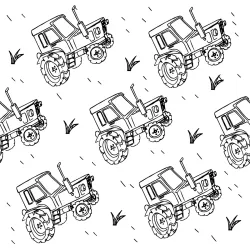 Tapeta Czarno-Białe Rysowane – Traktor i Krajobraz Wiejski