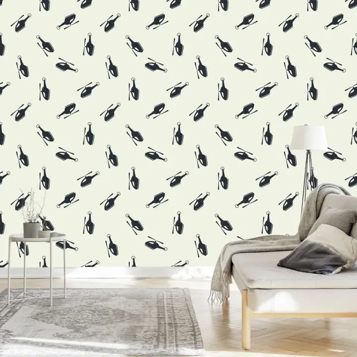 Tapeta Minimalistyczne Helikoptery – Sylwetki Śmigłowców w Stylu Awiacji