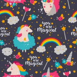 Tapeta Jednorożce Tęcza – Magiczny Motyw Dziecięcy z Chmurami i Gwiazdami