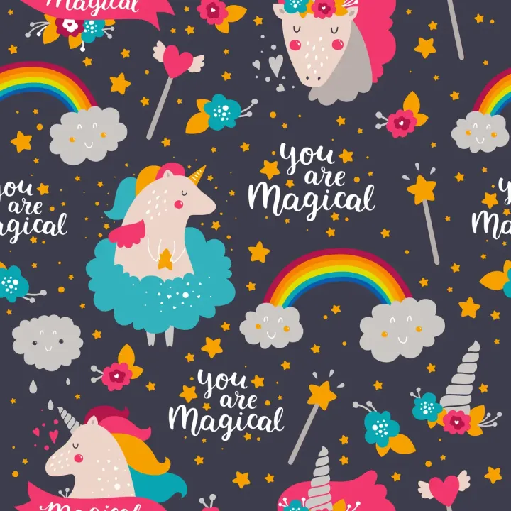 Tapeta Jednorożce Tęcza – Magiczny Motyw Dziecięcy z Chmurami i Gwiazdami – produkt