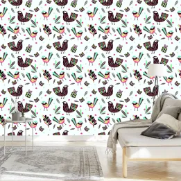 Tapeta Ptaki w Stylu Boho – Rozgwiazdy i Płonące Liście