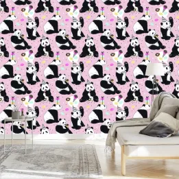 Tapeta Dla Dzieci – Panda i Kolorowe Słodycze