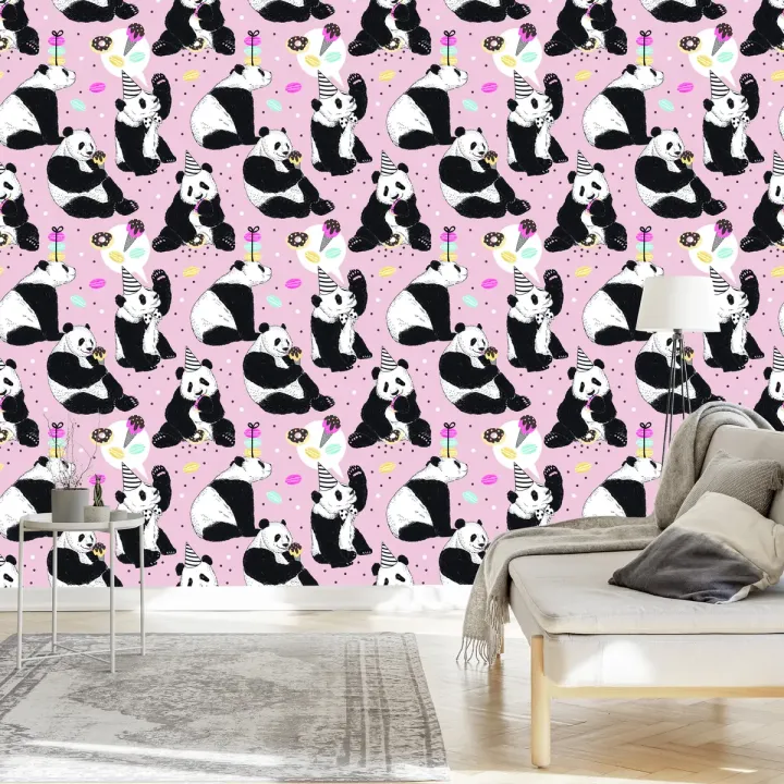 Tapeta Dla Dzieci – Panda i Kolorowe Słodycze