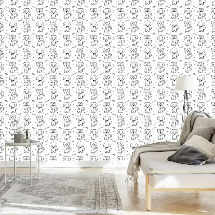 Tapeta Czarno-Białe Zwierzęta – Anatomia Psa i Kota w Stylu Graficznym