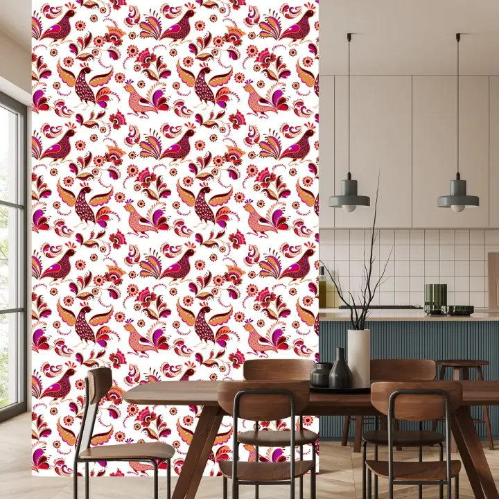 Tapeta Rośliny i Ptaki – Egzotyczna Przyroda w Stylu Boho