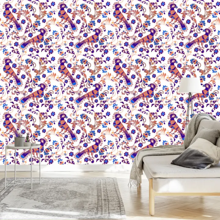 Tapeta Ptaki i Rośliny – Egzotyczne Ornamenty w Stylu Dżungli