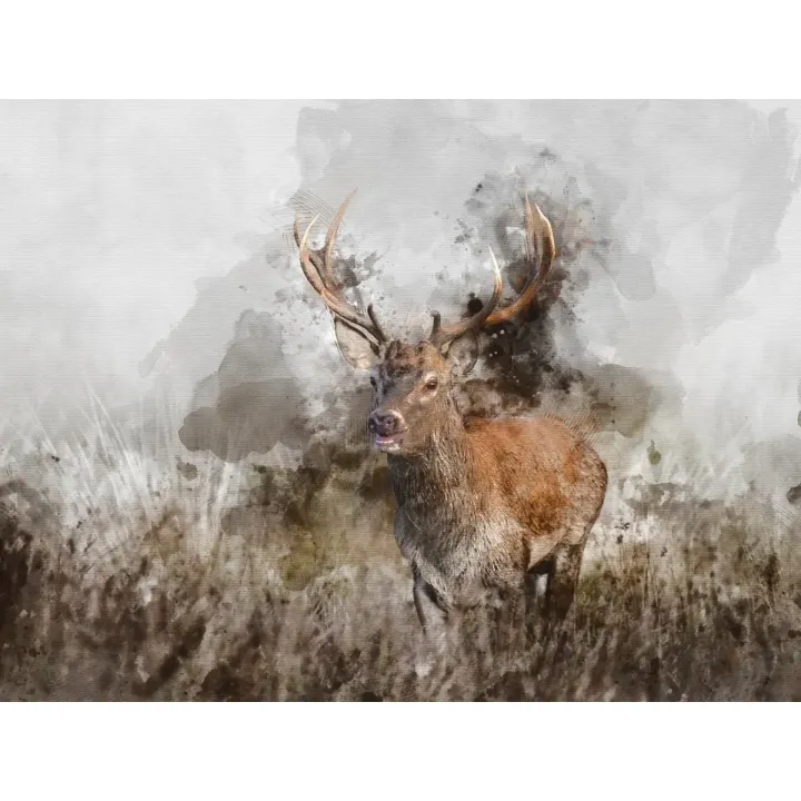 Obraz Wieloczęściowy Jeleń – Leśna Cisza i Akwarelowa Natura