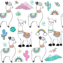 Tapeta Lamy i Kaktusy – Dziecięca Ilustracja Pustyni