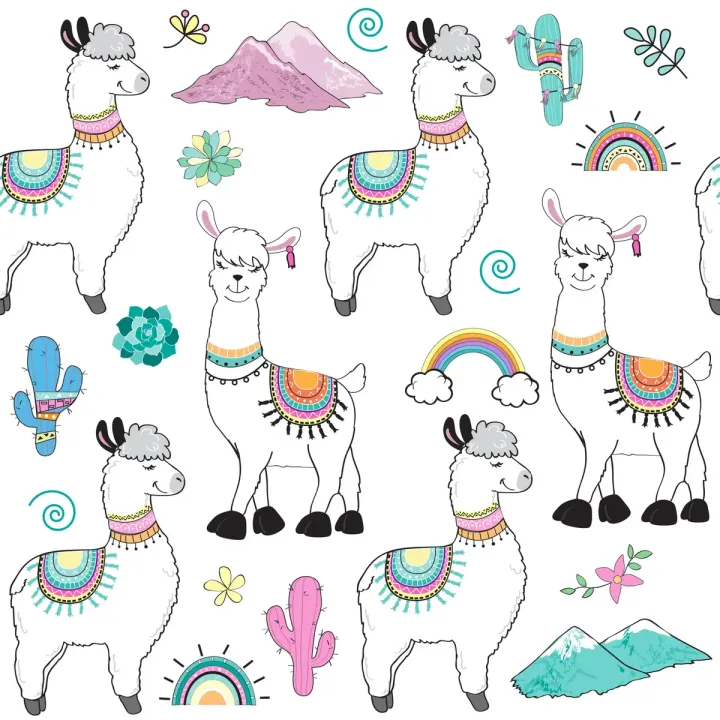 Tapeta Lamy i Kaktusy – Dziecięca Ilustracja Pustyni – produkt