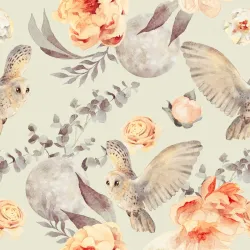 Tapeta Sowy w Kwiatach – Leśna Flora i Fauna do Wnętrz