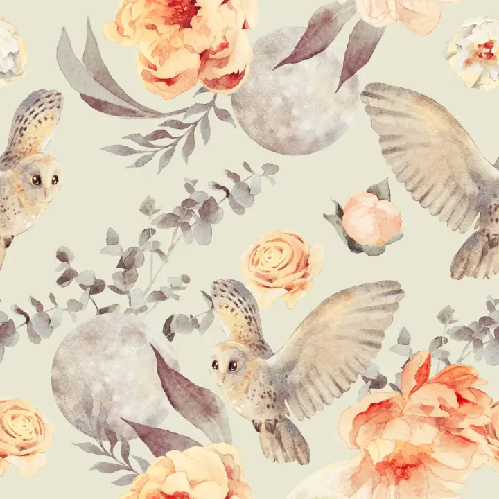 Tapeta Sowy w Kwiatach – Leśna Flora i Fauna do Wnętrz – produkt