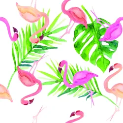 Tapeta Flamingi – Tropikalny Raj z Liśćmi Palmowymi