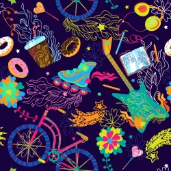 Tapeta Kolorowy Kolaż Młodzieżowy – Muzyka Rockowa i Słodkości