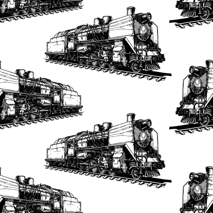 Tapeta Parowozy – Ilustracja Kolejnictwa i Historii Transportu – produkt