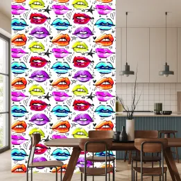Tapeta Pop-Art – Kolorowe Usta, Gwiazdy i Serca