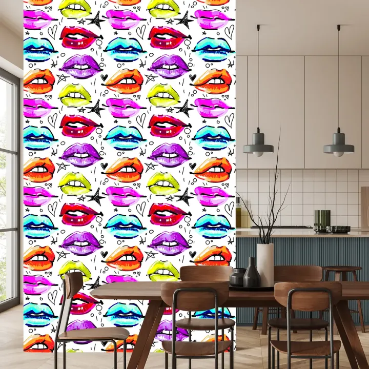 Tapeta Pop-Art – Kolorowe Usta, Gwiazdy i Serca