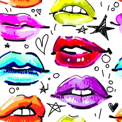 Tapeta Pop-Art – Kolorowe Usta, Gwiazdy i Serca