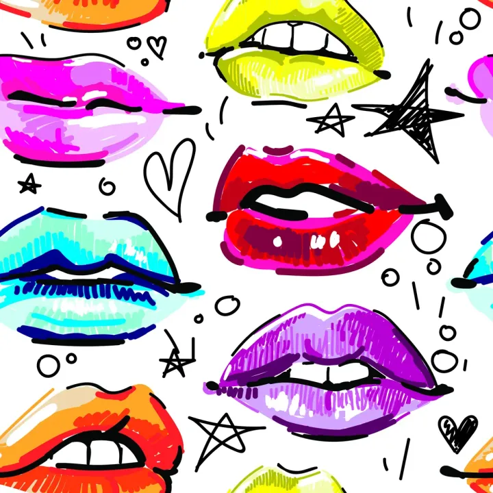 Tapeta Pop-Art – Kolorowe Usta, Gwiazdy i Serca – produkt