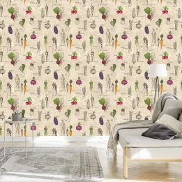 Tapeta Rysunki Warzyw – Styl Vintage w Kuchni Wiejskiej
