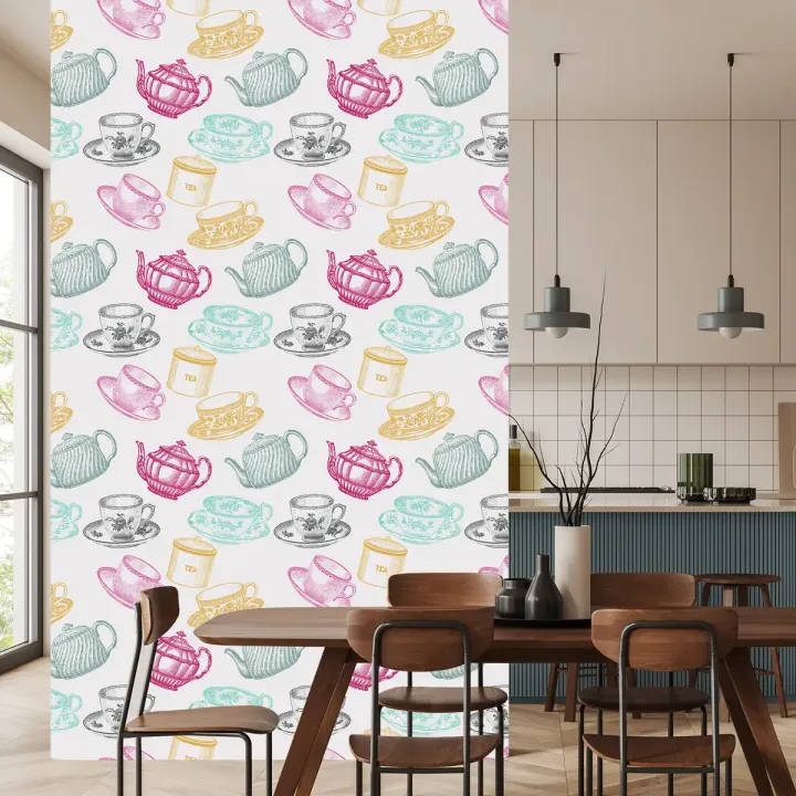Tapeta Do Kuchni – Zestaw Do Herbaty w Stylu Vintage