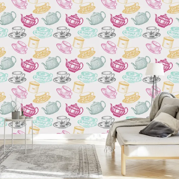 Tapeta Do Kuchni – Zestaw Do Herbaty w Stylu Vintage