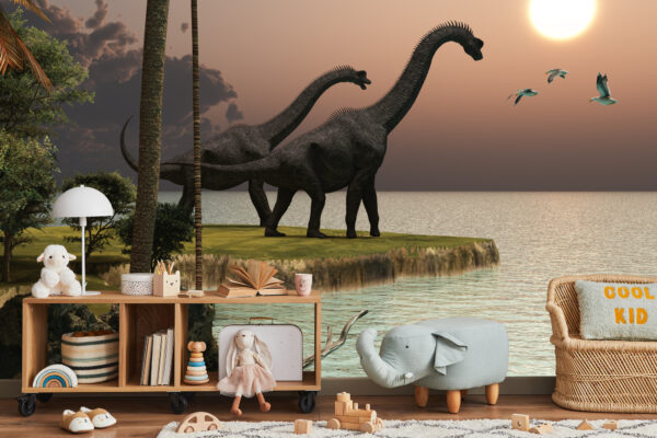 Fototapeta Dinozaury Nad Wodą - aranżacja salon