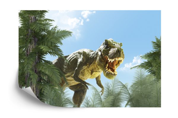 Fototapeta Wielki Dinozaur T-Rex I Palmy - aranżacja