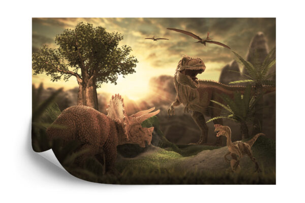 Fototapeta Dinozaury O Zachodzie Słońca - aranżacja